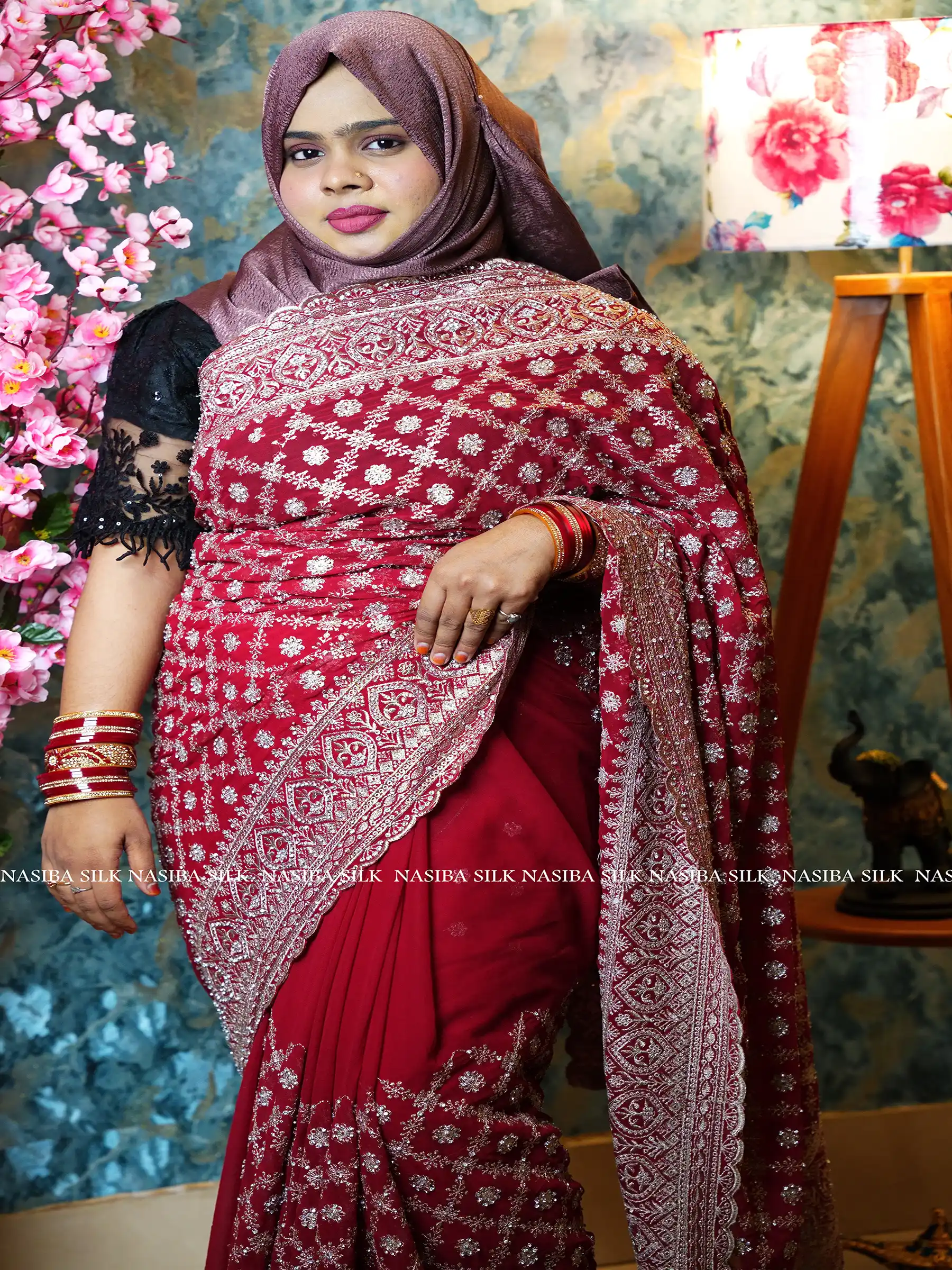 Gorgeous Designer Bridal Saree with Jharkan Glass Stone & Finishing Embroidery